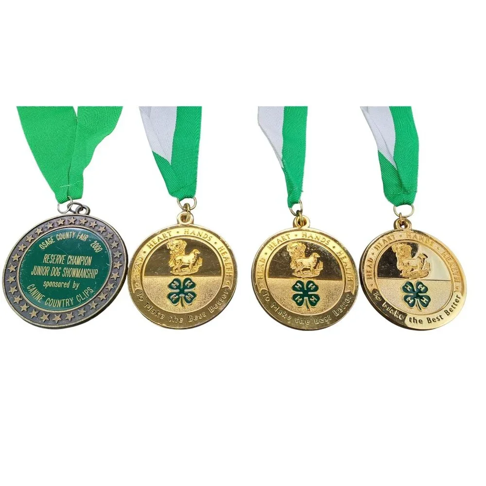 Vintage 4H Dog Show Medals Lot of 4 Metal Collection Osage County Fair Kansas - Picture 2 of 14